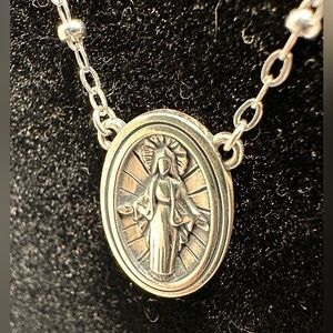 JAMES AVERY Sterling Silver Oval Virgin Mary Holy Mother Pendant Necklace; 18”